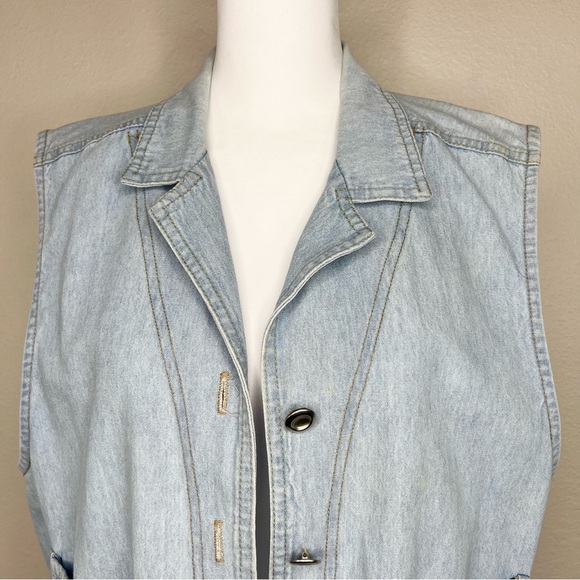 Vintage Nina Piccalino Light Wash Denim Cotton Boho Southwestern Studded Vest - Picture 3 of 12